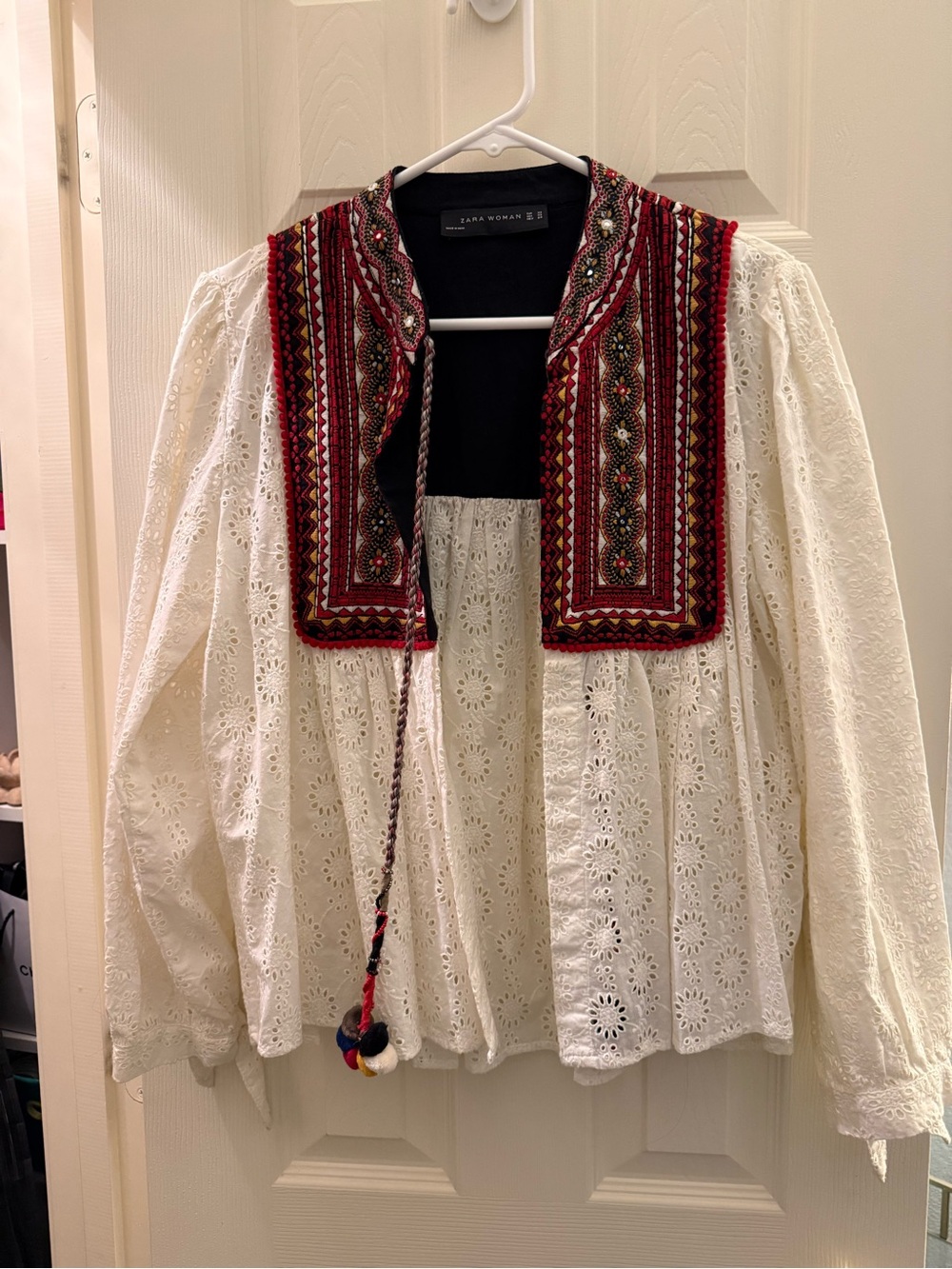 Zara White Eyelet Peasant Jacket